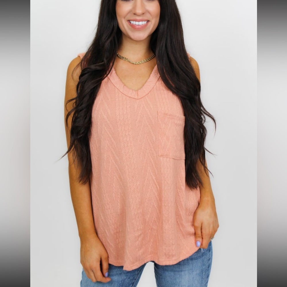 New Bibi Sweater Knit Pocket Sleeveless Tank Peach Coral Pink Size Large